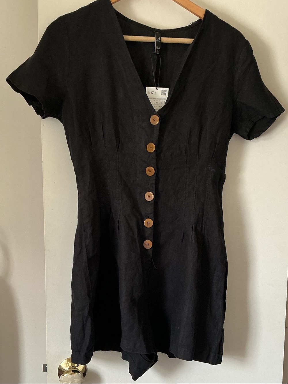ZARA Linen Women's Black Button-Front Short Sleeve Dress/Romper.